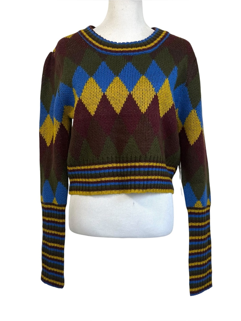 Winslow Womens Argyle Knit Sweater Sz Large Multicolor Crewneck Long Sleeve NEW